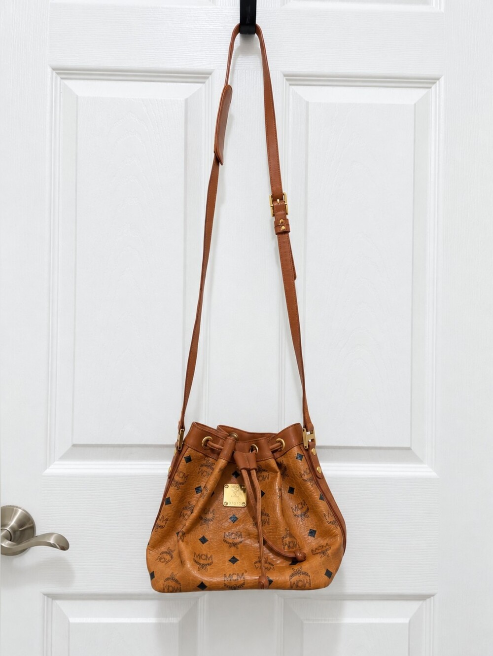 Vintage MCM München Cognac Visetos Drawstring Bucket Shoulder Crossbody Bag